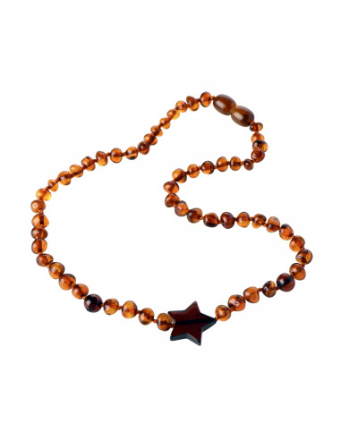 Unpolished dark rainbow amber necklace for children - Genuine Amber