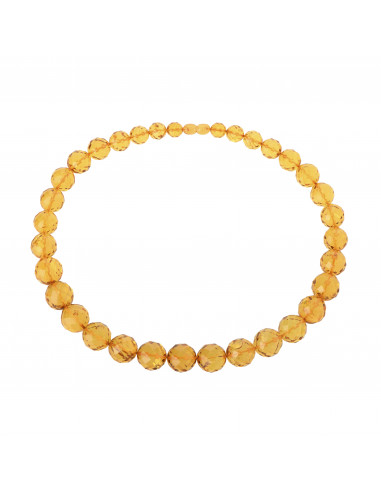 Exclusive Faceted Round Light Cognac Baltic Amber Bead Necklace for Adult