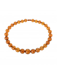 Exclusive Faceted Round Cognac Baltic Amber Bead Necklace for Adults