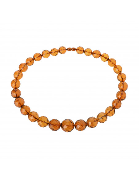 Exclusive Faceted Round Cognac Baltic Amber Bead Necklace for Adults