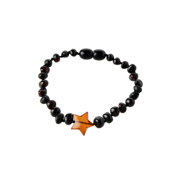 Cherry Baroque Polished Amber Beads Bracelet for Baby with Cognac Amber Star