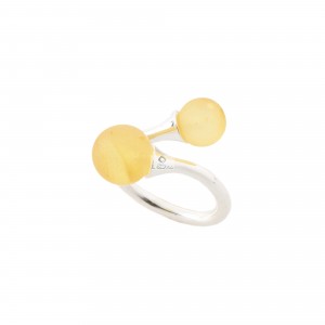 Round Raw Lemon Baltic Amber Beads And Sterling Silver Ring For Adults