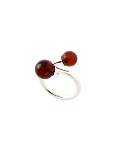 Round Cognac Baltic Amber Beads And Sterling Silver Ring For Adults
