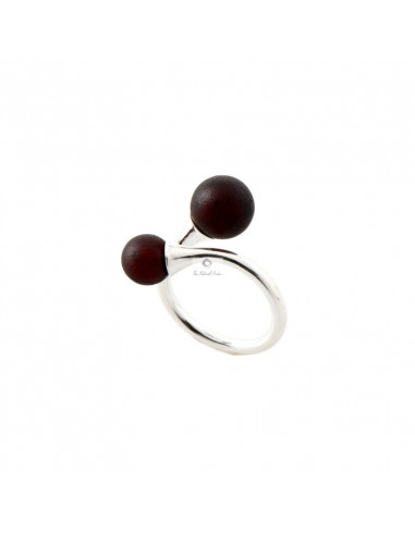 Round Raw Cherry Baltic Amber Beads And Sterling Silver Ring For Adults