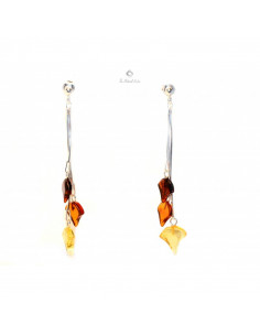 Multicolor Polished Baltic Amber Drop Earrings with Sterling Silver 925