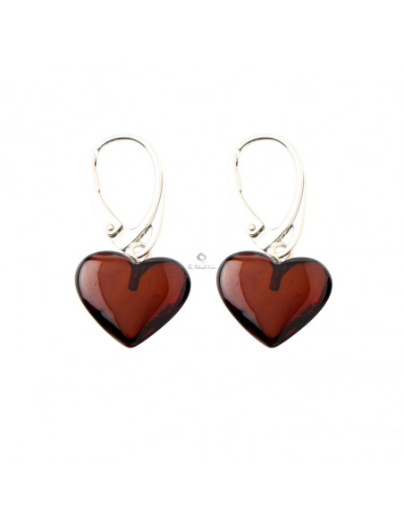 Cherry Baltic Amber Heart Drop Earrings with Silver Clasps