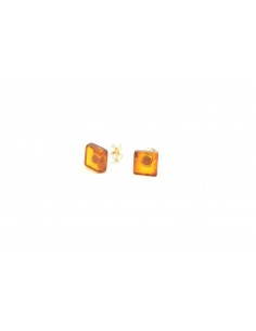 Square Polished Cognac Baltic Amber Stud Earrings with Sterling Silver