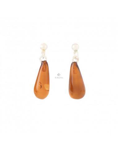 Cognac Baltic Amber Drop Earrings with Silver Clasps