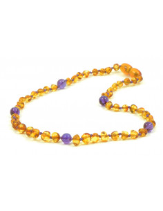 Cognac Baroque Amber Amethyst Beads  Necklace for Child