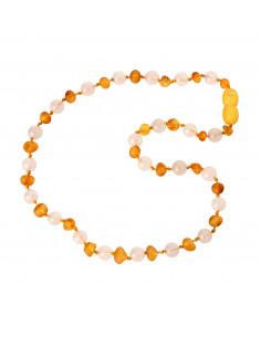 Honey Baroque Raw Amber & Quartz Necklace for Child