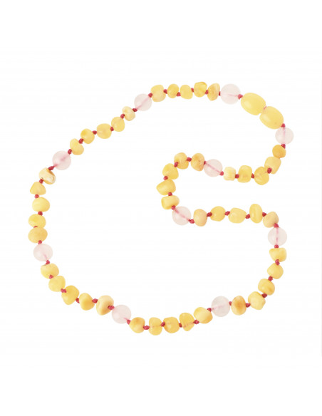 Milky Baroque Polished Amber & Rose Quartz Necklaces for Child