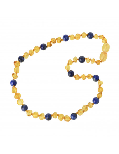 Polished Lemon Baroque Amber Lapis Lazuli Necklace for Child