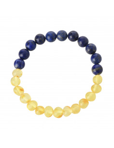 Lemon Baroque Polished Amber & Lapis Lazuli Beads Bracelet for Adult / Ukraine support bracelet