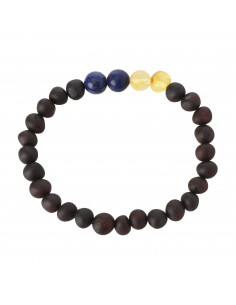Cherry & Lemon Baroque Raw Amber with Lapis Lazuli Beads Bracelet for Adult / Ukraine support bracelet