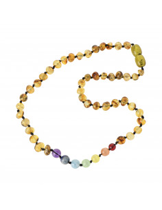 Green Baroque Polished Amber & Chakra Gemstones Necklace for Child