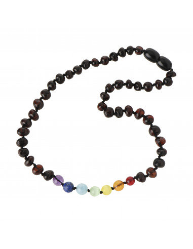 Cherry Baroque Polished Amber & Chakra Gemstones Necklace for Child
