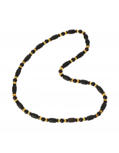 Handmade Baltic amber men necklace, made from Raw  Cherry cylinder beads & polished lemon and amber beads.