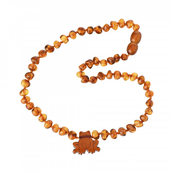 Polished Cognac Baroque Amber Beads Teething Necklace for Child with Frog