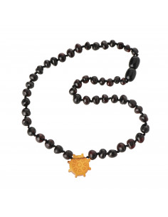 Cherry Baroque Polished Amber Beads Necklace for Child with Marine Pendant