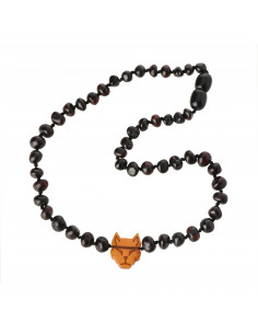 Cherry Baroque Polished Amber Beads Necklace for Child with Animal Pendant