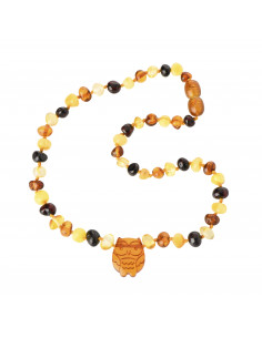 Multi Baroque Polished Amber Beads Necklace for Child with Owl Pendant