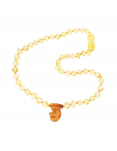 Lemon Baroque Polished Amber Beads Necklace for Child with Koala Pendant