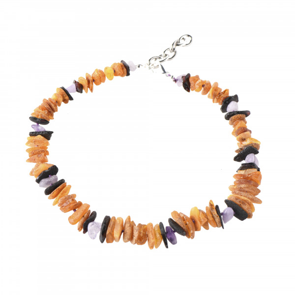 Cherry & Cognac & Honey Raw Amber and Amethyst Beads Pet Collar with Adjustable Chain