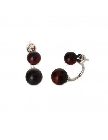 Double Sided Cherry Amber Stud Earrings with 925 Sterling Silver
