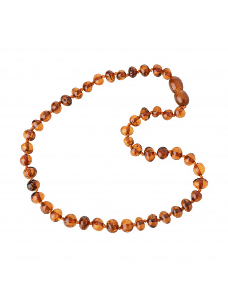 Dark Cognac Polished Baroque Amber Beads Necklace for Baby