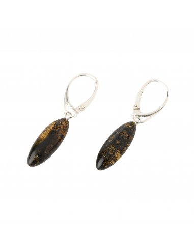 Green Polished Amber Drop Earring