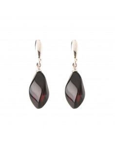 Cherry Twisted Amber Drop Earrings with Sterling Silver 925