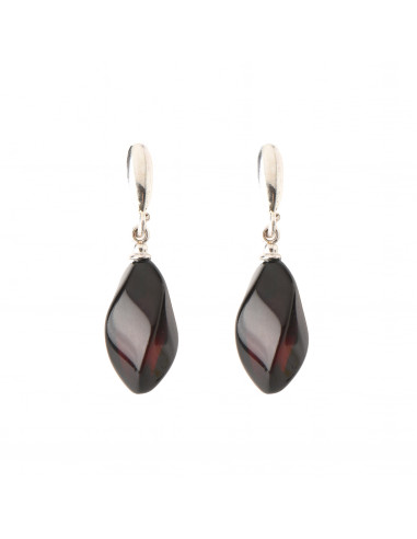 Cherry Twisted Amber Drop Earrings with Sterling Silver 925