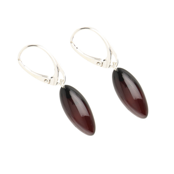 Cherry Polished Amber Drop Earrings with 925 Sterling Silver
