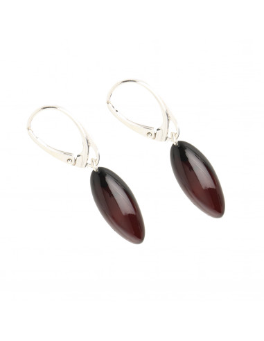 Cherry Polished Amber Drop Earrings with 925 Sterling Silver
