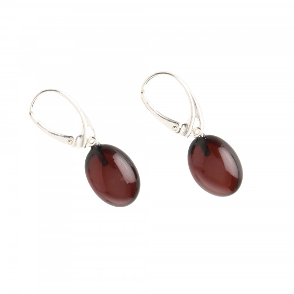 Cherry Polished Amber Drop Earrings with 925 Sterling Silver