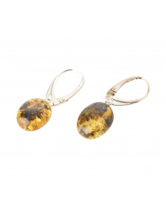 Green Polished Amber Drop Earrings with 925 Sterling Silver