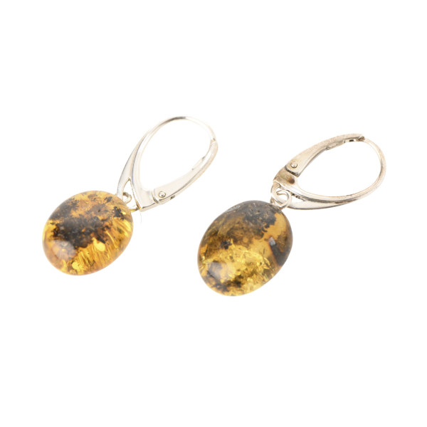 Green Polished Amber Drop Earrings with 925 Sterling Silver