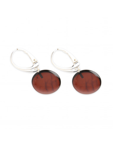 Cherry Polished Amber Drop Earrings with 925 Sterling Silver