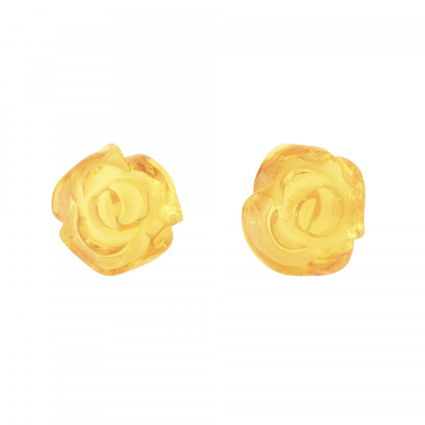 Lemon Amber Polished Rose Shape Stud Earrings with 925 Sterling Silver