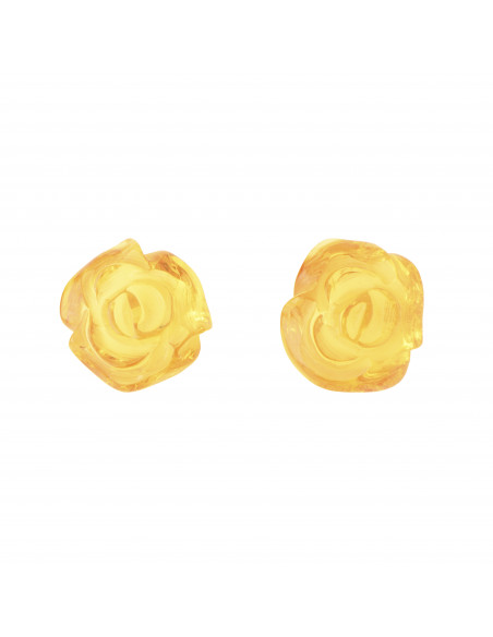 Lemon Amber Polished Rose Shape Stud Earrings with 925 Sterling Silver