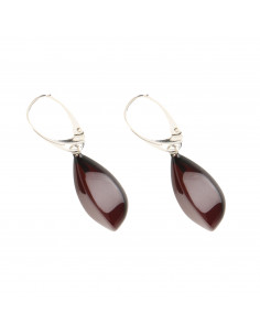 Cherry Baltic Amber Drop Earrings with 925 Sterling Silver