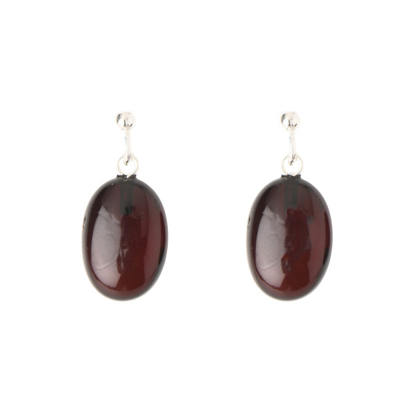 Cherry Polished Amber Drop Earrings with 925 Sterling Silver