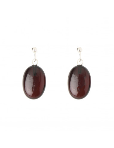 Cherry Polished Amber Drop Earrings with 925 Sterling Silver