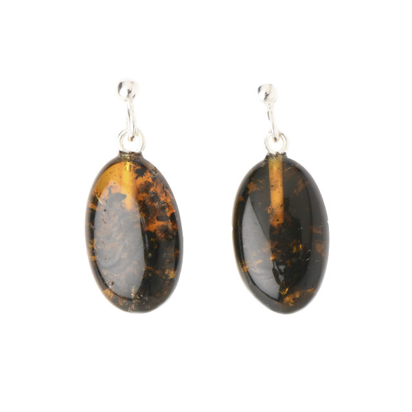 Green Polished Amber Drop Earrings with 925 Sterling Silver
