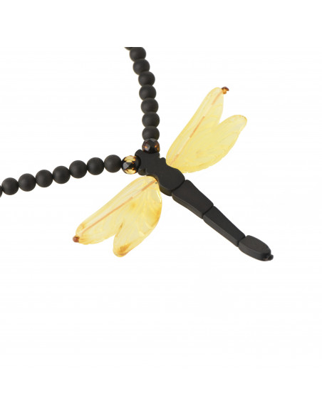 Raw Cherry Amber Necklace for Adult with Dragonfly Pendant
