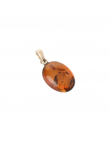 Cognac Polished Amber Pendant with Sterling Silver