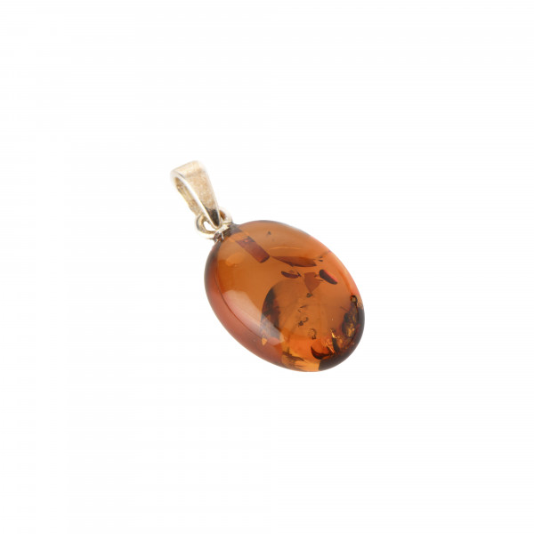 Cognac Polished Amber Pendant with Sterling Silver