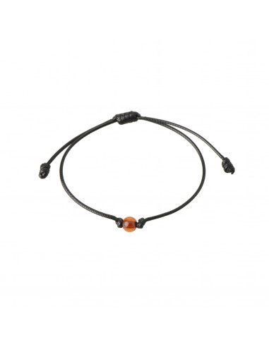 Black Waxed Thread and Polished Cognac Amber Bead Bracelet