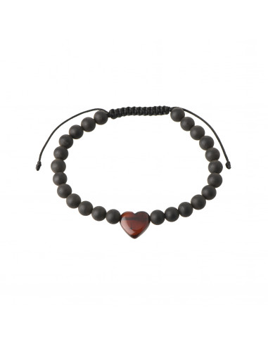 Round Cherry Amber Beads and Cognac Heart Bracelet