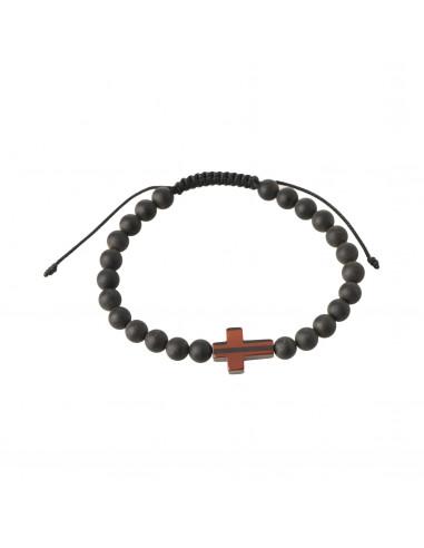 Cherry Raw Amber Beads and Polished Cognac Cross Bracelet